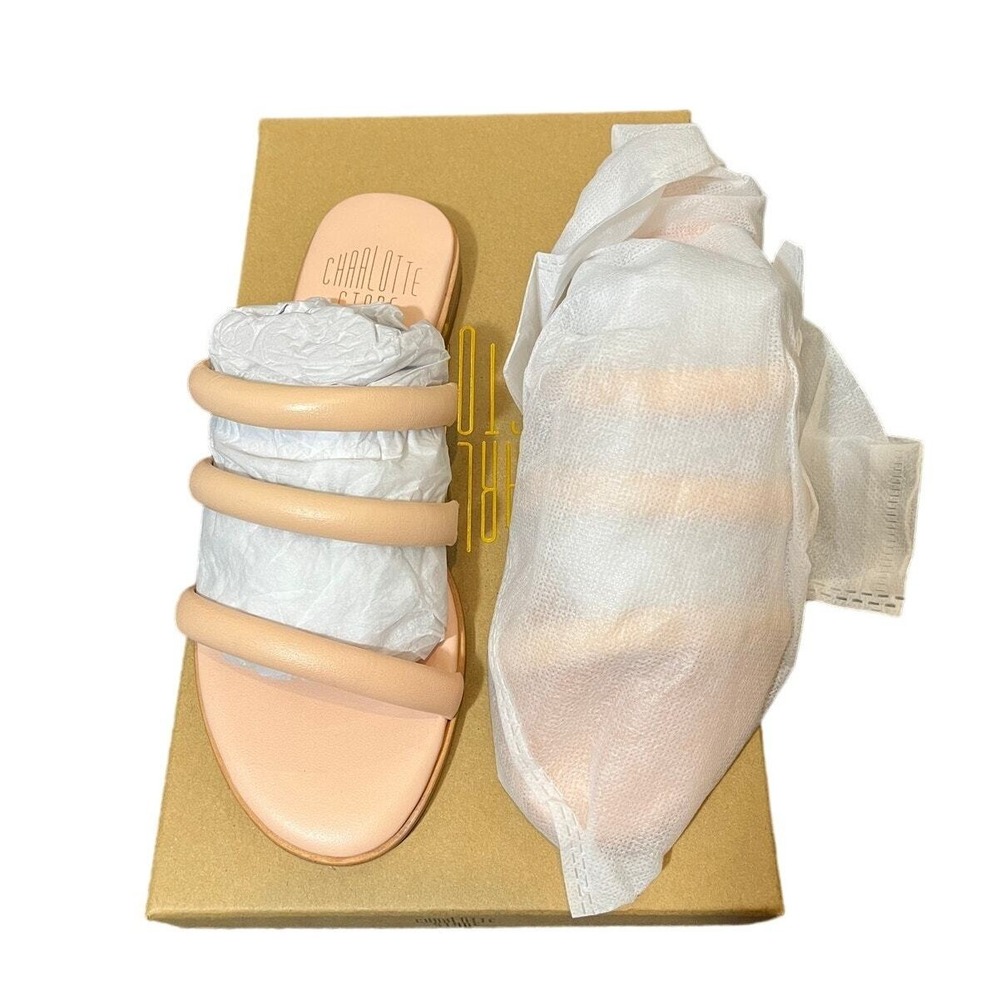 NEW Charlotte Stone Bruna Sandals Womens 5 Peche Pink Puffy Strappy Slide Shoes